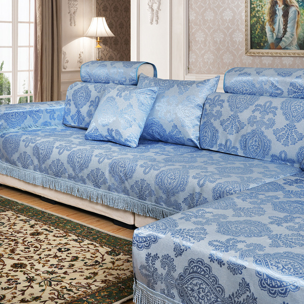 夏季防滑天然冰丝藤席凉席沙发垫 沙发巾 坐垫蓝色欧式可定做包邮
