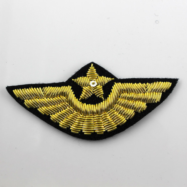 现货新款进口手工金属丝刺绣徽章翅膀五星服饰毛箱包布贴8.5x4cm