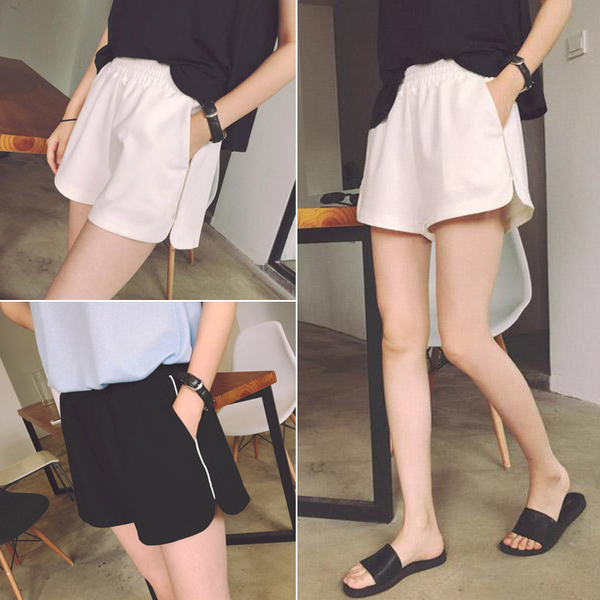 新款韩版女装百搭宽松纯色高腰休闲裤运动短裤大码阔腿裤学生潮
