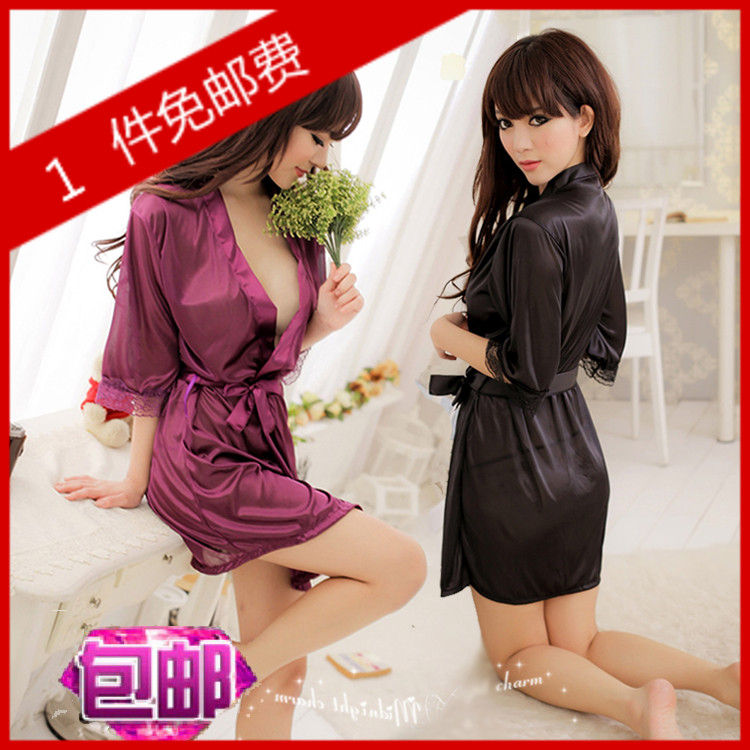 Spring and autumn sexy transparent lace nightgown bathrobe big yards long sleeve pajamas suit underwear woman Temptation