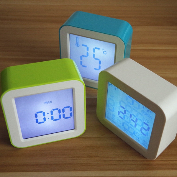 夜光创意静音重力感应小闹钟翻转计时器温度计床头儿童电子台钟
