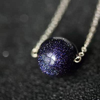 璀璨星空蓝砂石搭配s925纯银链 锁骨链 水晶项链特价包邮