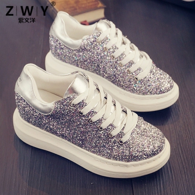 zwy2016春秋学生闪亮片松糕鞋厚底女鞋复古单鞋休闲运动鞋韩版潮