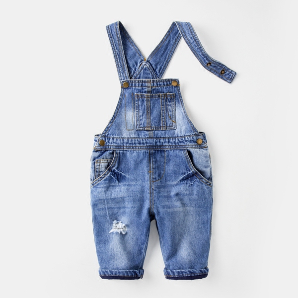 宝宝牛仔背带裤2夏季纯棉吊带裤5岁儿童春装男童女童连体七分裤子