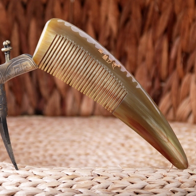 正品天然非洲进口牦牛角梳 大号有柄梳 长发厚发可用 免费刻字