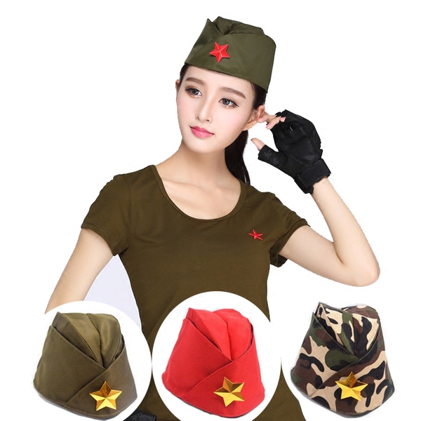 水兵舞帽子男女士船帽军绿色迷彩军帽黑色红色舞台演出特务帽子布
