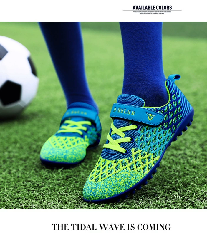 Dan Bulun bay dệt vải lưới thoáng khí giày bóng đá nam và nữ học sinh tiểu học bị gãy móng TF vải chân vải - Giày bóng đá