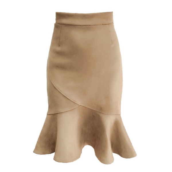 2017 Autumn fishtail skirt high waist was thin bag hip long paragraph a word knee and knee skirt deer leather cashmere lotus leaf half skirt