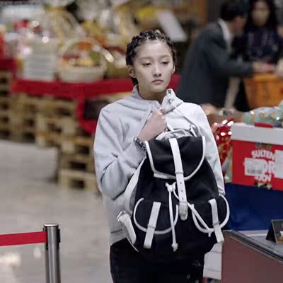 好先生关晓彤彭佳禾同款双肩包韩版学院风双肩背包撞色水桶大书包
