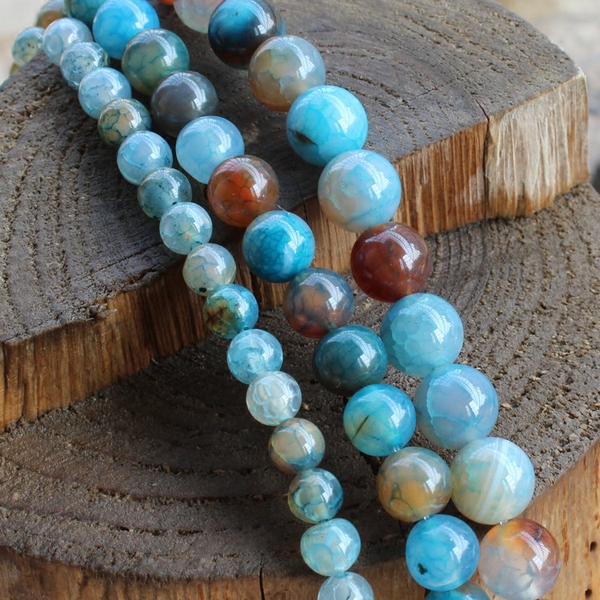 蓝龙纹圆珠 8-12mm蓝爆花玛瑙 散珠串珠 diy手链饰品配件