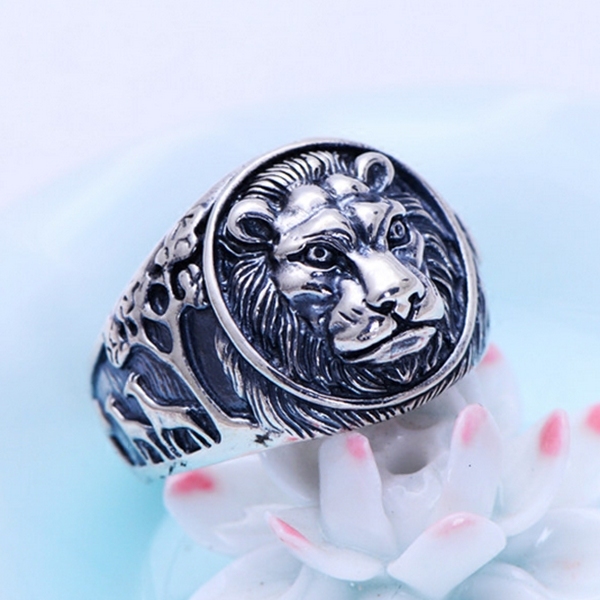 圣火s925纯银 泰银复古 狮子头 兽中之王 个性雄狮之心 男款戒指