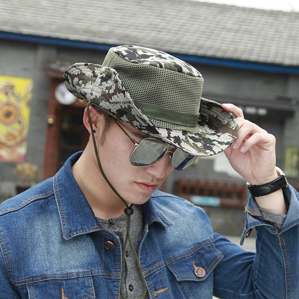帽子男迷彩渔夫帽奔尼帽户外钓鱼帽情侣夏天防晒太阳帽女遮阳帽