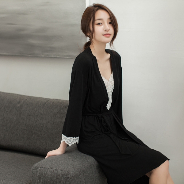 Import cotton kimono robe sexy lace sleeving