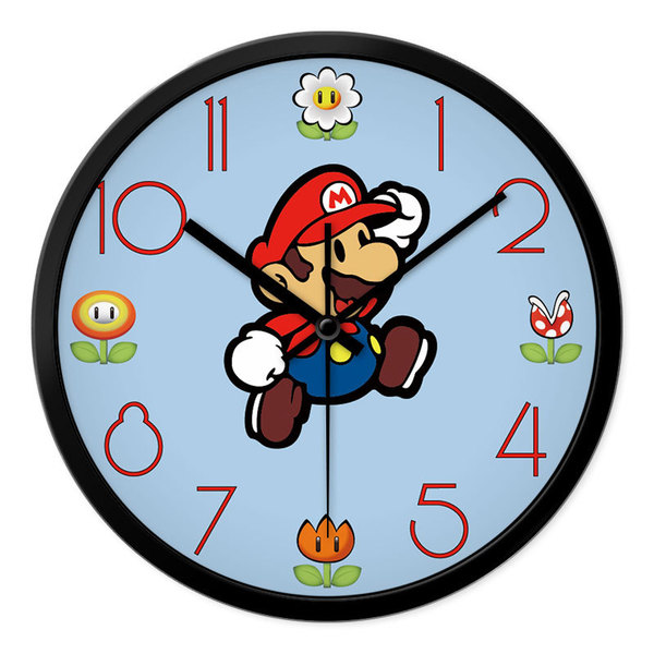 摩门儿童房卧室静音可爱卡通挂钟挂表石英时钟表超级玛丽7e40107c