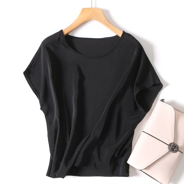真丝蝙蝠衫女桑蚕丝t恤韩版宽松大码短款上衣2017纯色夏季女装