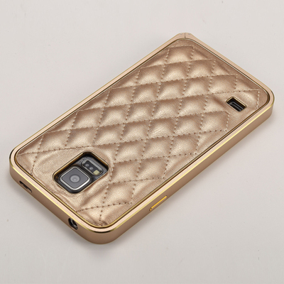 三星s5金属边框菱格皮套后盖黑白黄大红色男女手机壳保护套g9008v