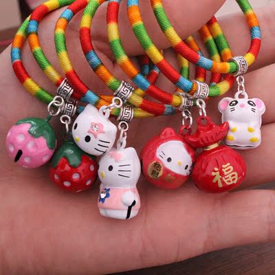 端午节五彩绳手链宝宝婴儿儿童五色线手绳卡通铃铛批发2016新款