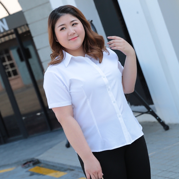 200斤特大码弹力衬衫女胖mm夏短袖衬衣 胖妹妹加肥加大职业装正装