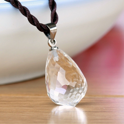 包邮 多刻面 钻石切面 天然白水晶灵摆水滴吊坠 占卜 塔罗 男女礼