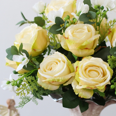 澳洲玫瑰花束 大朵欧式玫瑰仿真花束高档绢花家居样板间装饰假花