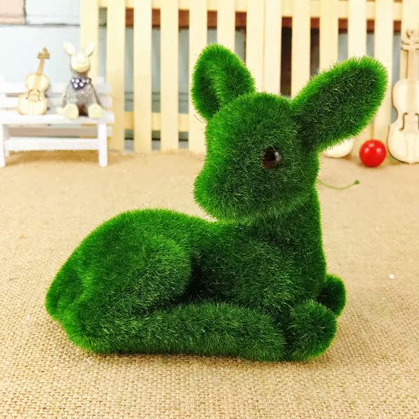 特价仿真小母鹿青苔绿色环保植毛圣诞动物家居桌面装饰品摆件批发