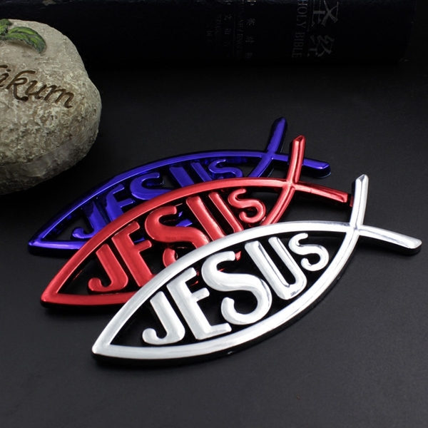 基督教车贴鱼jesus 立体3d仿金属高档汽车反光贴纸 耶稣装饰贴膜