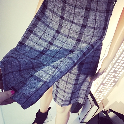 苏格兰格子大阔腿中裤 高腰不规则剪裁假裙裤 早秋阔腿女中腿裤