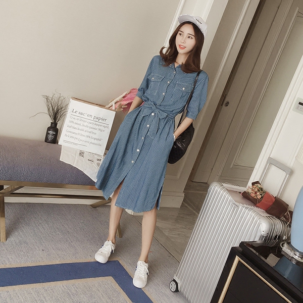 New striped denim shirt dress ML