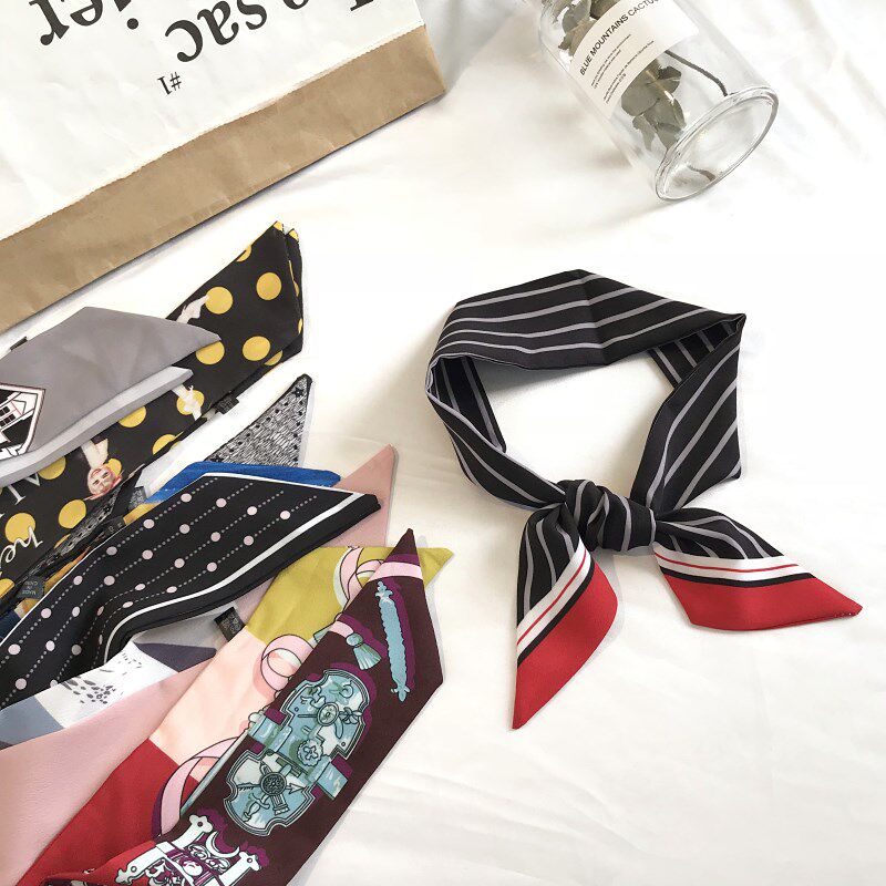 Small scarf, headband, silk scarf, streamer, lady's headband, pig, pig, tied, handle, ribbon, black and white, presbyopia