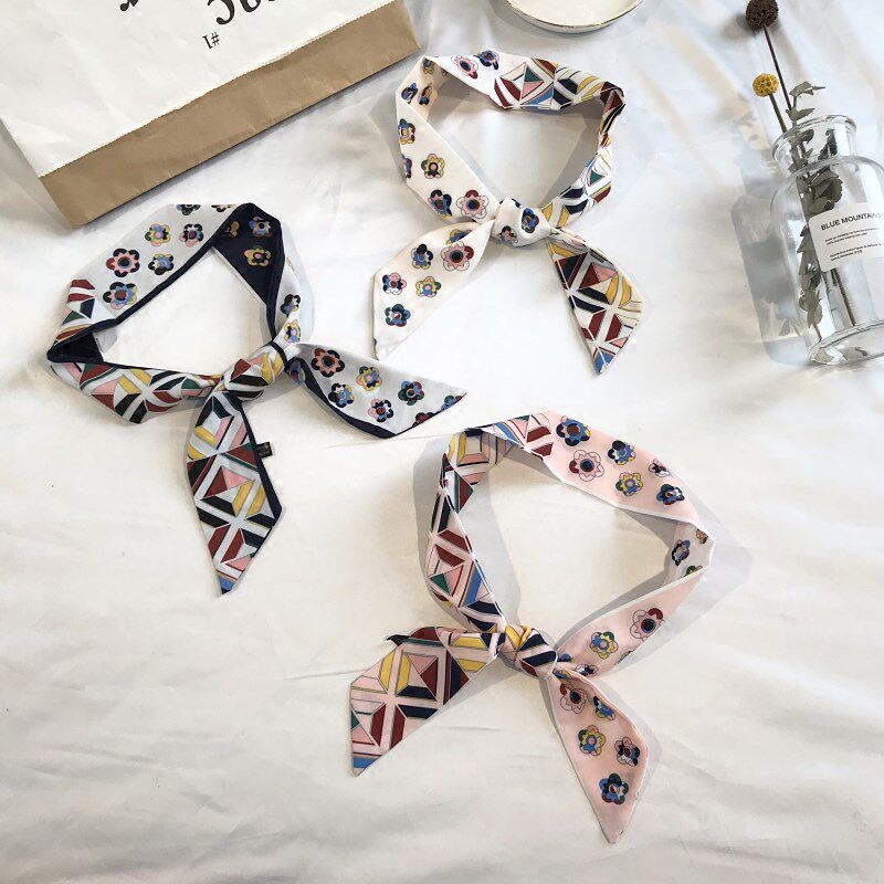 Small scarf, headband, silk scarf, streamer, lady's headband, pig, pig, tied, handle, ribbon, black and white, presbyopia