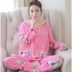 Mùa hè đồ ngủ nữ dài tay phù hợp với cotton lụa mỏng phần đầu dễ thương quần hoạt hình cotton nhân tạo lỏng lẻo dịch vụ nhà - Pyjama