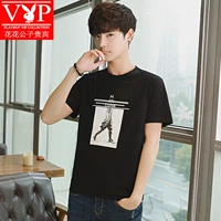 Playboy VIP dành cho nam ngắn tay áo thun cotton cổ tròn Loose Boy Quần áo nửa tay áo Xu hướng nam mặc - Áo phông ngắn áo thun polo