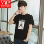 Playboy VIP dành cho nam ngắn tay áo thun cotton cổ tròn Loose Boy Quần áo nửa tay áo Xu hướng nam mặc - Áo phông ngắn áo thun polo