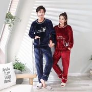 Coral lông cừu vài bộ đồ ngủ dày cộng với nhung flannel mùa đông nữ phục vụ nhà nam phù hợp với bộ tay áo dài