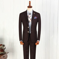 Crowben mùa đông dày phù hợp với hai mảnh sâu cà phê vải nhám đỏ vải phù hợp với Anh mỏng phù hợp với nam - Suit phù hợp áo vest nam hàng hiệu