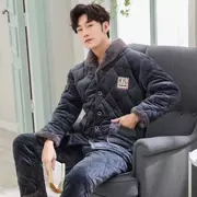 Áo khoác cotton mùa đông Áo khoác cotton đồ ngủ nam dài tay dày flannel san hô cashmere mùa thu và dịch vụ nhà mùa đông dành cho người lớn