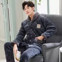 Áo khoác cotton mùa đông Áo khoác cotton đồ ngủ nam dài tay dày flannel san hô cashmere mùa thu và dịch vụ nhà mùa đông dành cho người lớn quan lot