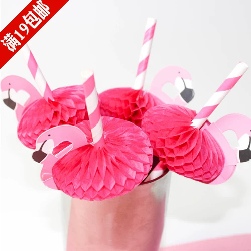 Новогодняя вечеринка, украшение для вечеринки, бумажная сотовая соломка, реквизит для фотосессии, туалетные принадлежности, розовая одноразовая соломинка с фламинго