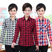 Áo sơ mi nữ trung và dài tay cotton nữ mùa xuân kẻ sọc cotton mùa xuân và mùa thu rộng kích thước áo sơ mi nữ - Áo sơ mi