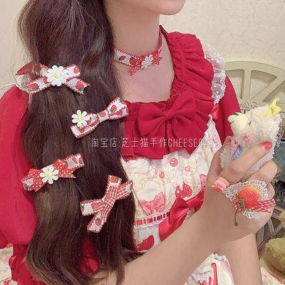 taobao agent Genuine strawberry with bow, hairgrip, handmade, new collection, Lolita style