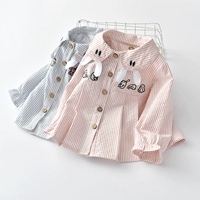 Рубашка, летняя одежда, хлопковый детский кардиган, топ, сезон 2021, в корейском стиле, с вышивкой