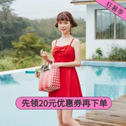 Đồ bơi nữ Xiaotao phiên bản Hàn Quốc của bộ đồ ngọt ngào và đáng yêu chia đôi bảo thủ che bụng là áo tắm mỏng lò xo nóng đỏ. - Bộ đồ bơi hai mảnh