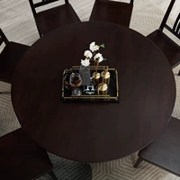 Bàn ăn và ghế gỗ nguyên khối kiểu Trung Quốc kết hợp hiện đại tối giản nội thất phòng ăn bàn tròn một bàn sáu ghế - Bộ đồ nội thất giường hộp
