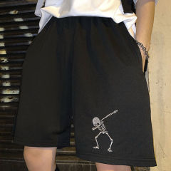 Summer South Korean ins same original style retro trick skull embroidery loose casual sports men's and women's shorts trend