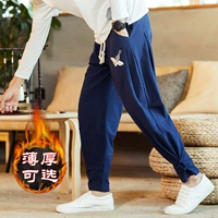 Trung Quốc phong cách thêu quần nam Tang phù hợp với quần harem vải lanh cộng với nhung dày lỏng cotton lanh củ cải nở mùa đông thời trang nam cá tính