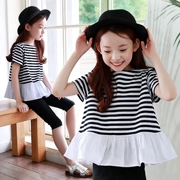 Váy mùa hè bé gái áo công chúa bé gái cotton ngắn tay áo thun búp bê trẻ em nước ngoài trong quần áo trẻ em lớn quần áo thủy triều - Áo thun