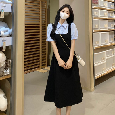 taobao agent Retro set, summer dress, plus size, French retro style, polo collar, fitted, A-line