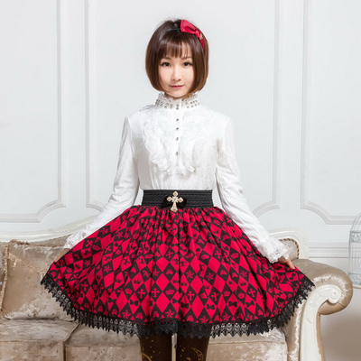taobao agent Japanese genuine cute retro fitted pleated skirt for princess, brace, Lolita style