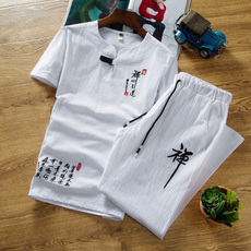 中国风夏季亚麻套装男士款棉麻短袖T恤大码43九分裤A348-TZ33-P55