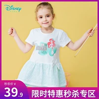 Quần áo trẻ em Disney cô gái váy ngắn tay voan mùa hè mới in váy nàng tiên cá 192Q672 - Váy áo đầm trẻ em
